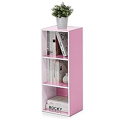 Furinno 3-Tier Open Shelf Bookcase, White/Pink