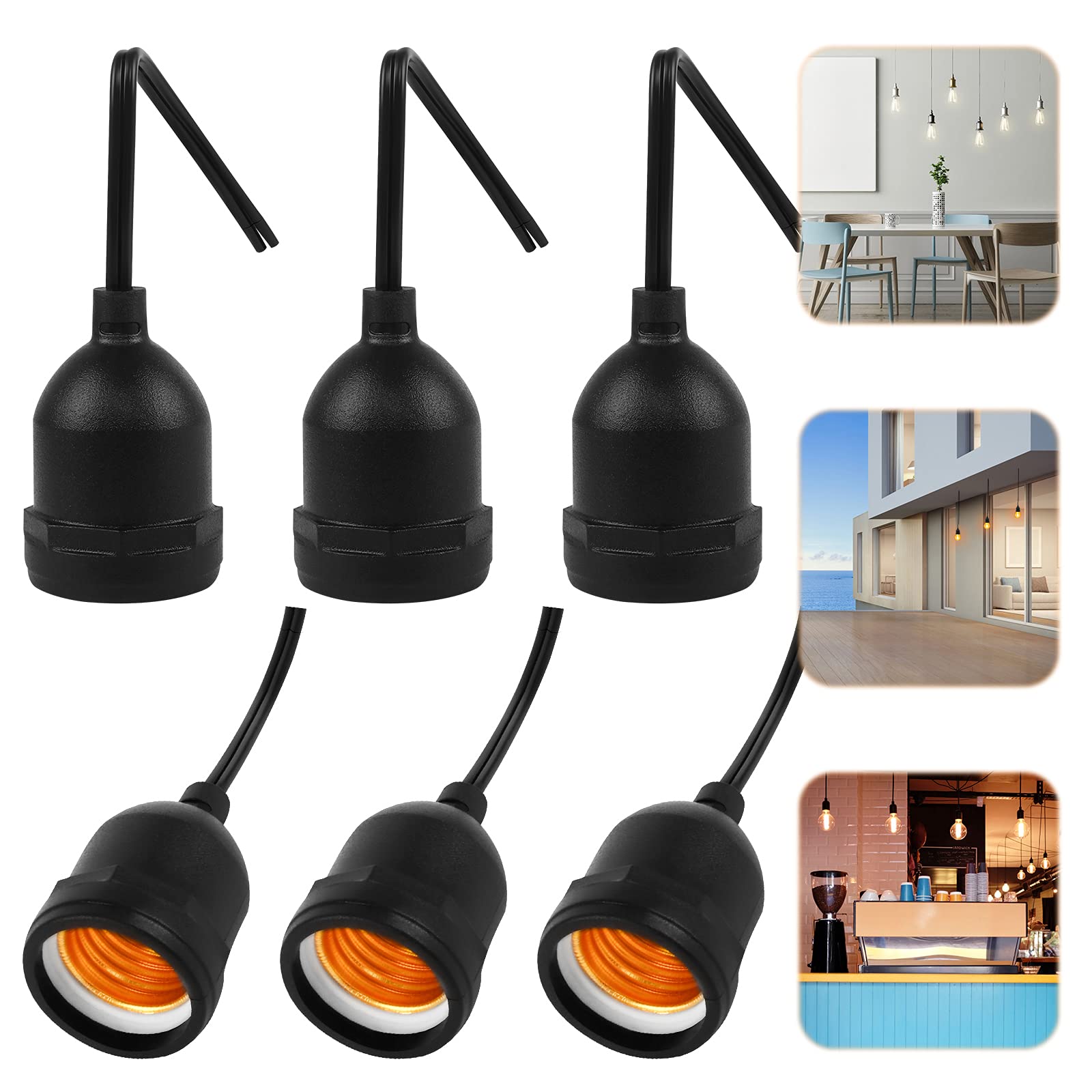 E27 Lamp Holder 6Pcs Waterproof Light Bulb Holder Vintage Bakelite Light Bulb Lamp Holder Length 11cm E27 Screw Light Socket Bulb Lamp Socket for Garden Bedroom Office DIY Light