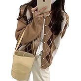 Trendy Fall Sweater for Women 2026 Grunge Argyle Plaid Preppy Y2K E-Girl Cardigan Chunky Knit Vintage Grandpa Sweater
