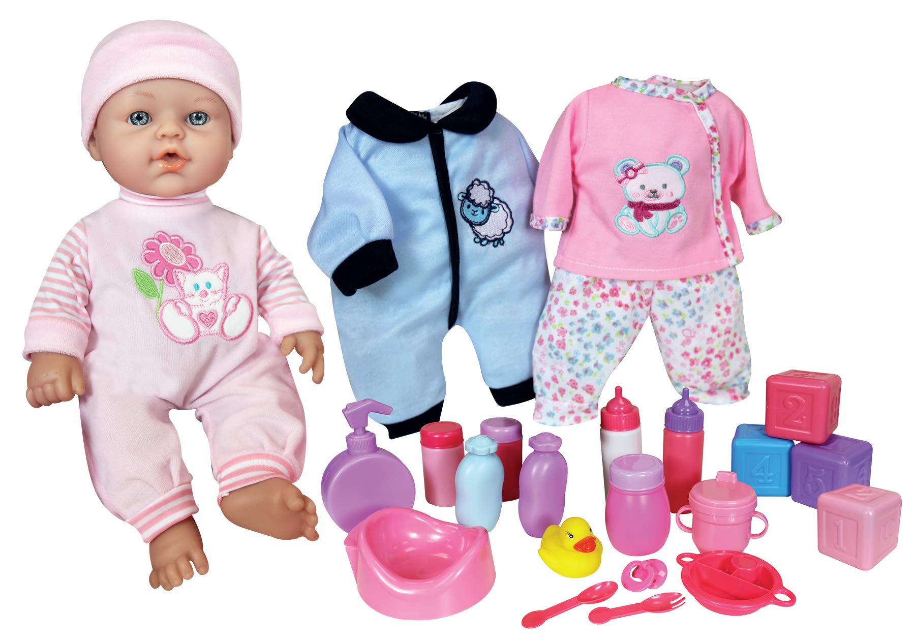 Lissi: 12" Baby Doll & Accessories Set - Pink - 2 Extra Outfits, Feeding & Care Accessories, Toy Play Blocks, Rubber Duck, Potty Seat, Kids-Toddler 2+