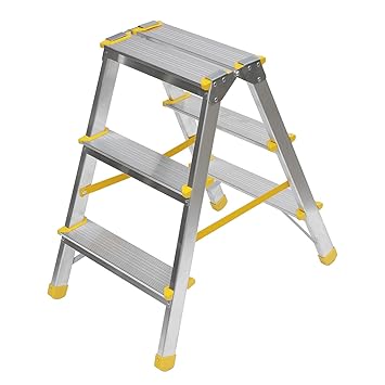 Aluminium Trittleiter, beidseitig begehbar, 2x3 Stufen, 150kg Traglast
