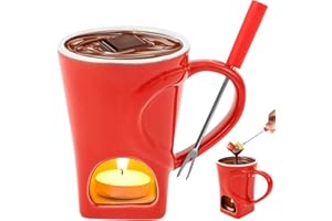YLMFTNU Chocolate Fondue Mug, Melting Chocolate Pot with Fork, Sweet Fondue Cup, Light Ceramic Fondue Melter Pot Set, Tealigh