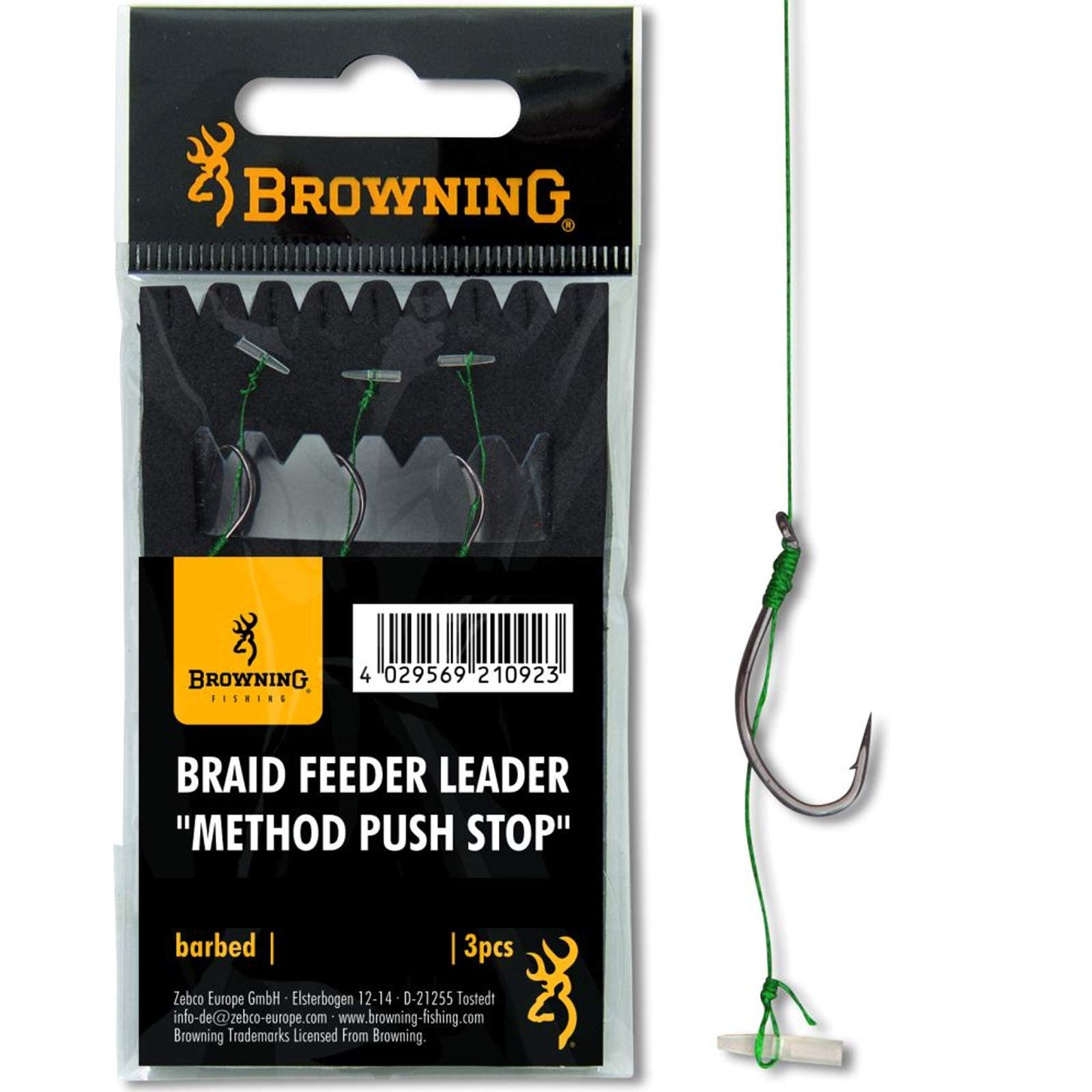 Browning 6 Braid Feeder Leader Method Push Stop Bronze 6.4 kg 14 lbs 0.12 mm 10 cm Pack of 3