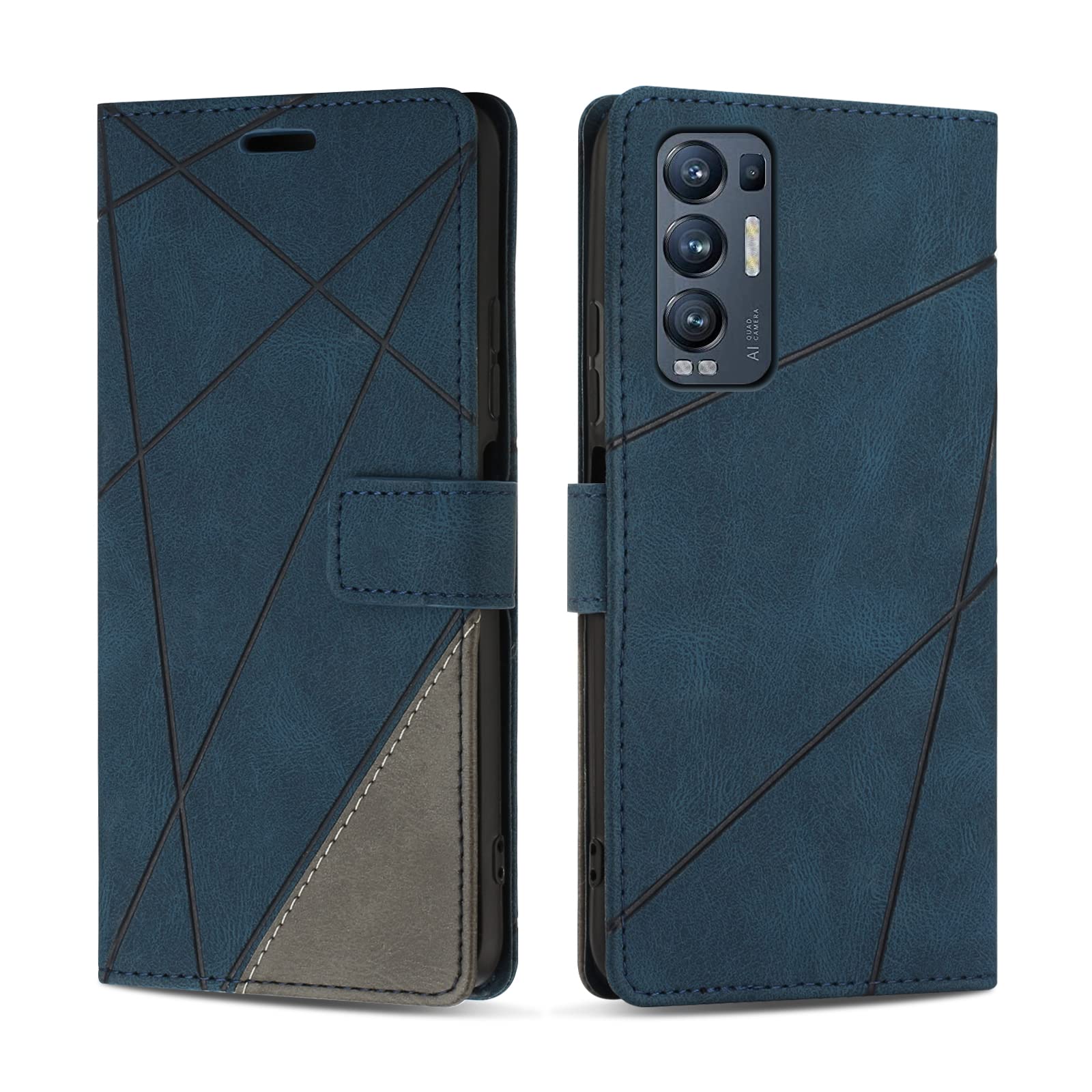 SONWO Case for Oppo Find X3 Neo 5G, PU Leather Flip Wallet Case Magnetic Closure Cover Card Slots Phone Case for Oppo Find X3 Neo 5G, Blue