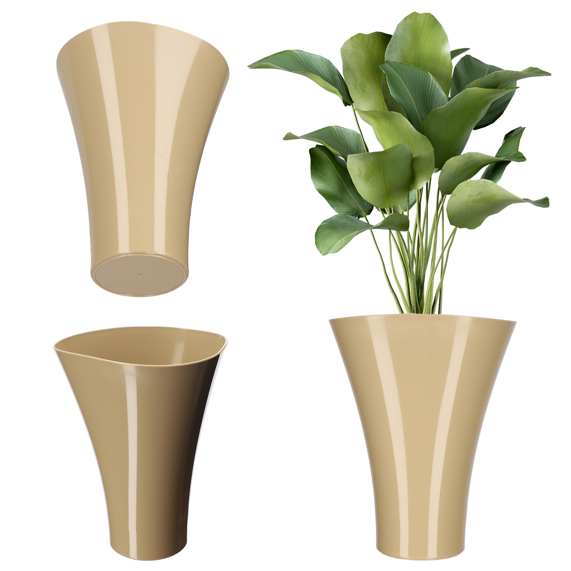 KADAX Plastic Flower Pot Diameter 16-16.5 cm, 13 Colours, Pot with Glossy Surface, Flower Pot Protection for Cactus, Marigold, Fern, Plant Pots (Beige, Diameter 16.5 cm)