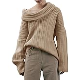 Saodimallsu Womens Off The Shoulder Sweater Top Oversized Fall Batwing Boat Neck Knit Sexy Casual Pullover