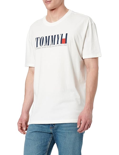 Tommy Jeans Mens TJM Reg DNA Flag Tee Ext Dm0dm21941 S/S T-Shirt, White (Ecru), XXL UK