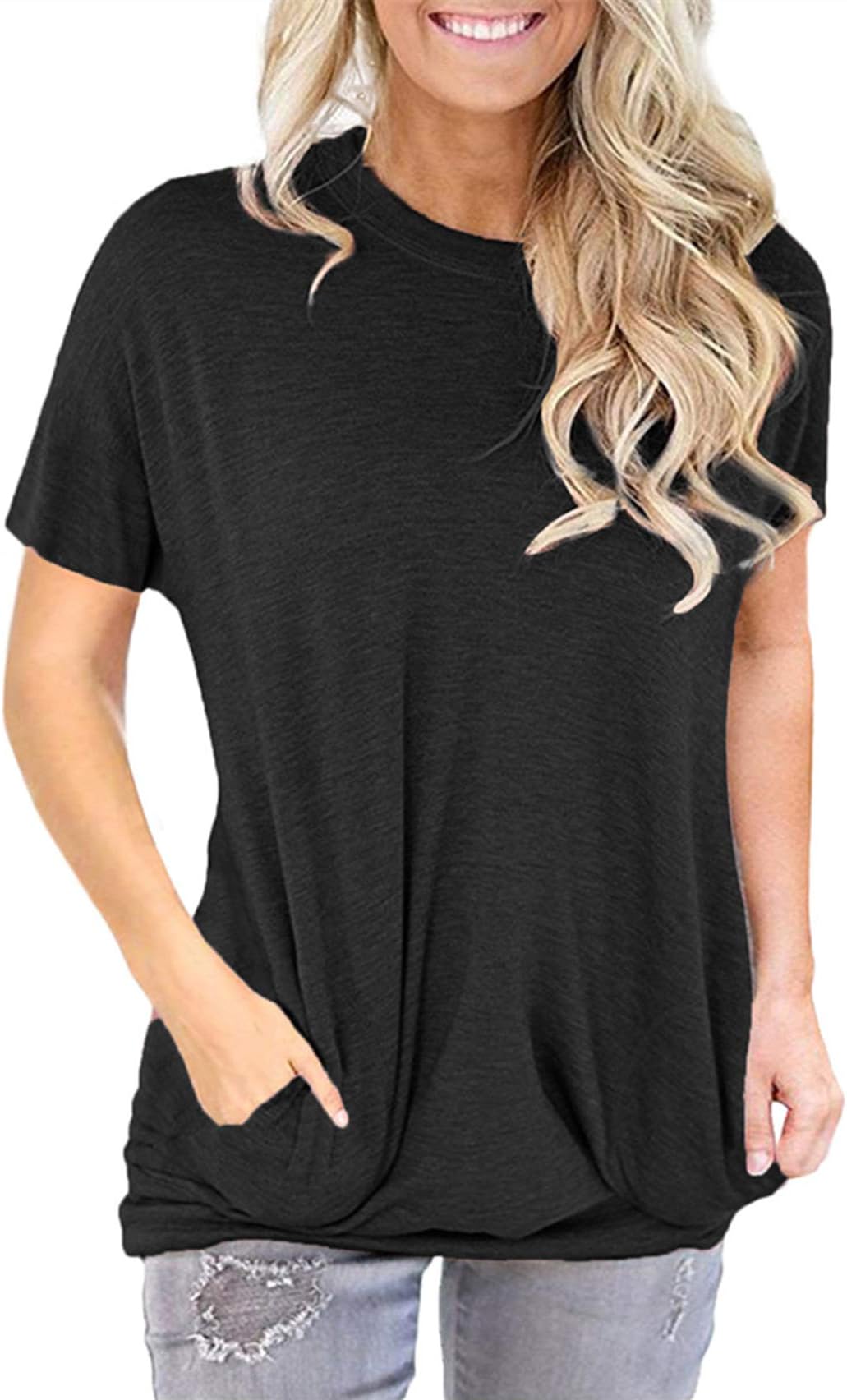 onlypuffWomen's Short Sleeve Pocket Shirt Loose Fitting Tee