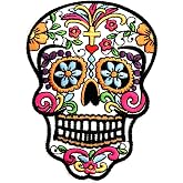FabStix Sugar Skull Iron on Patch or Sticker Applique for Kids Womens Mens Clothing Jeans Jacket Caps Bags Lapel, Medical Grade and Latex Free