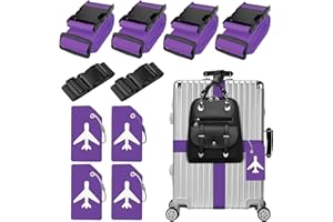 10 Pack Luggage Straps Tags Set, Adjustable Suitcase Luggage Belts, Silicone Luggage Tag with Name ID Cards,Strap to Keep Sui