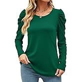 Ivicoer Women's Puff Sleeve Crew Neck Tunic Tops Casual Cute Loose Fit T Shirts Soft Work Floral Print Blouses S-XXL