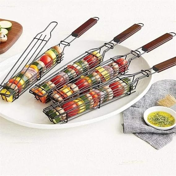 Kabob Grilling Baskets Set of 4, NonStick Grilling Basket with Handle
