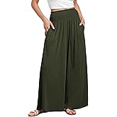 ANRABESS Women Palazzo Pants Summer Boho Bagyy Wide Leg High Smocked Waist Casual Loose Lounge Pant with Pocket