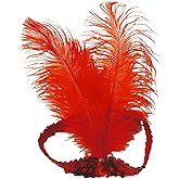 XKTEI 2pcs Sequins Feather Headpiece,1920s Flapper Headband,Mardi Gras Carnival Party Headwear Costume Accessory Women Headdress (Red)