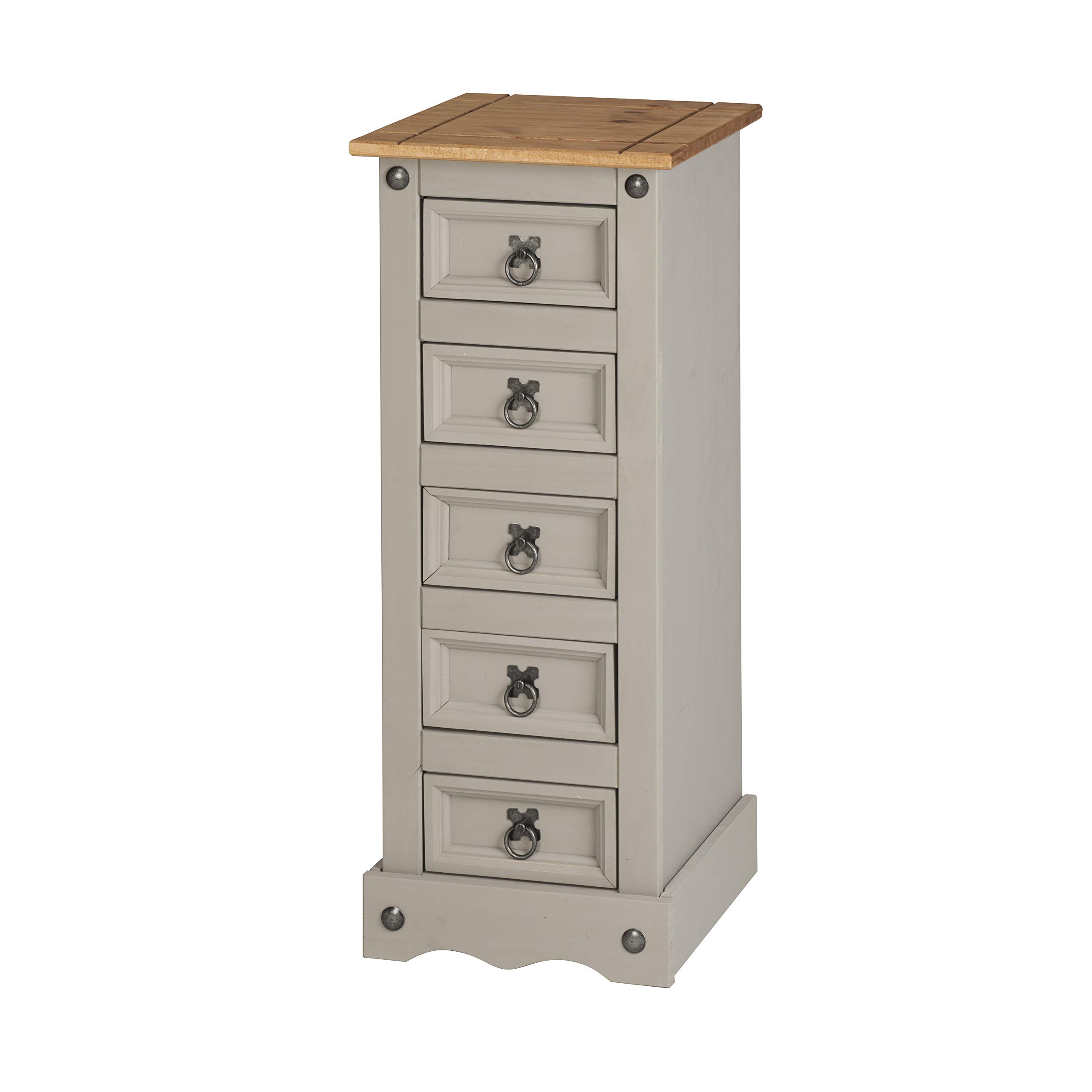 Corona Grey 5 Drawer Chest (Narrow) In Distressed Wax Pine