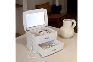 JOZEN GIFT Jewelry Box-Double Layer Jewelry Storage Box with Mirror for girls and Women,Gifts for Christmas,Mother's Day,Birthday,Valentine's Day and All Holidays-White