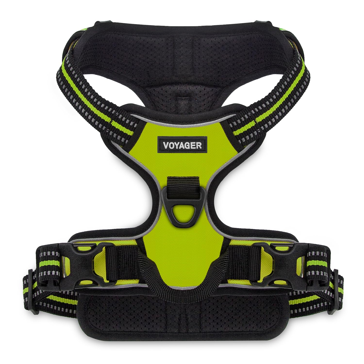 Photo 1 of Voyager No Pull Dog Harness for Large Dogs, Dual Leash Attachments, Adjustable Soft but Strong Pet Harness with 3M Reflective Technology, (Lime Green Nylon), M (Chest: 20-25")