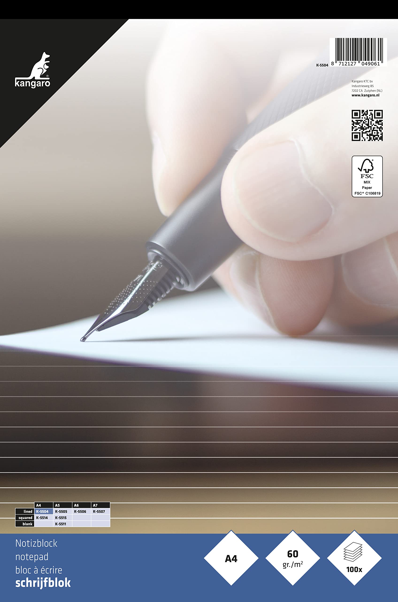 Kangaro K-5504 Notepad A4 Lined 60 g 100 Sheets White 31 x 21 x 0.8