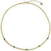 Frigotine Gold Simulate Emerald Pendent Choker Necklace for Woman, Dainty Sparkling CZ Rhinestone Dangle Chain Necklaces Wedding Prom Fashion Jewelry Birthday Gift