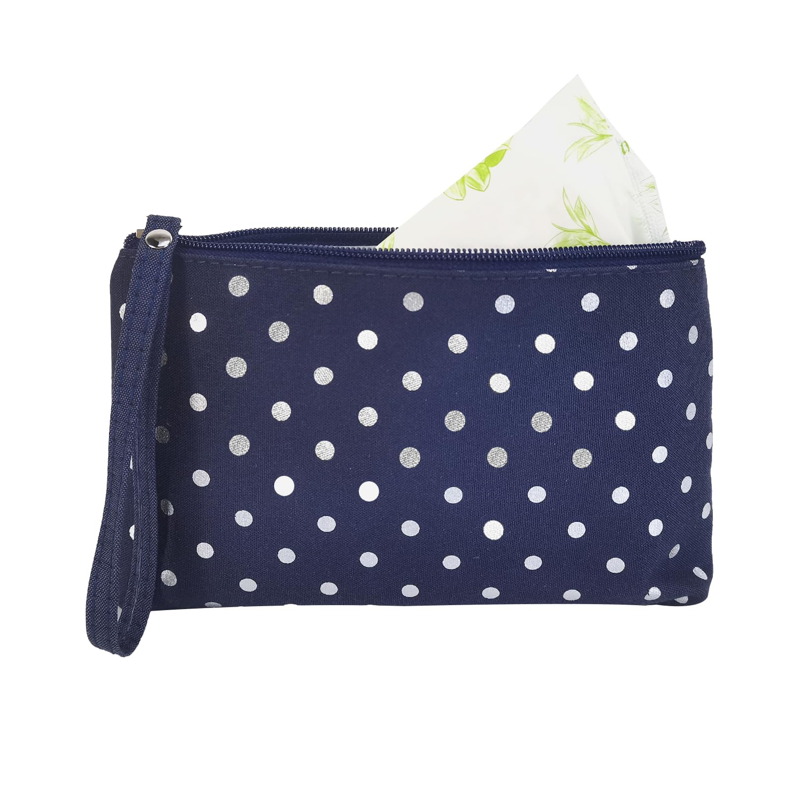 FloraMolly Sanitary Pad Storage Bag, Portable Fashion Blue Cotton Sanitary Bags Multifunctional Make up Bag with Zipper and Handle for Women Teen Girls