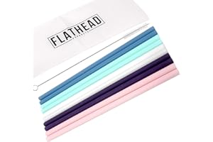 Flathead Reusable Silicone Drinking Straws Straight (Set of 10) - 20oz Tumbler Compatible - Comes with Cleaning Brush