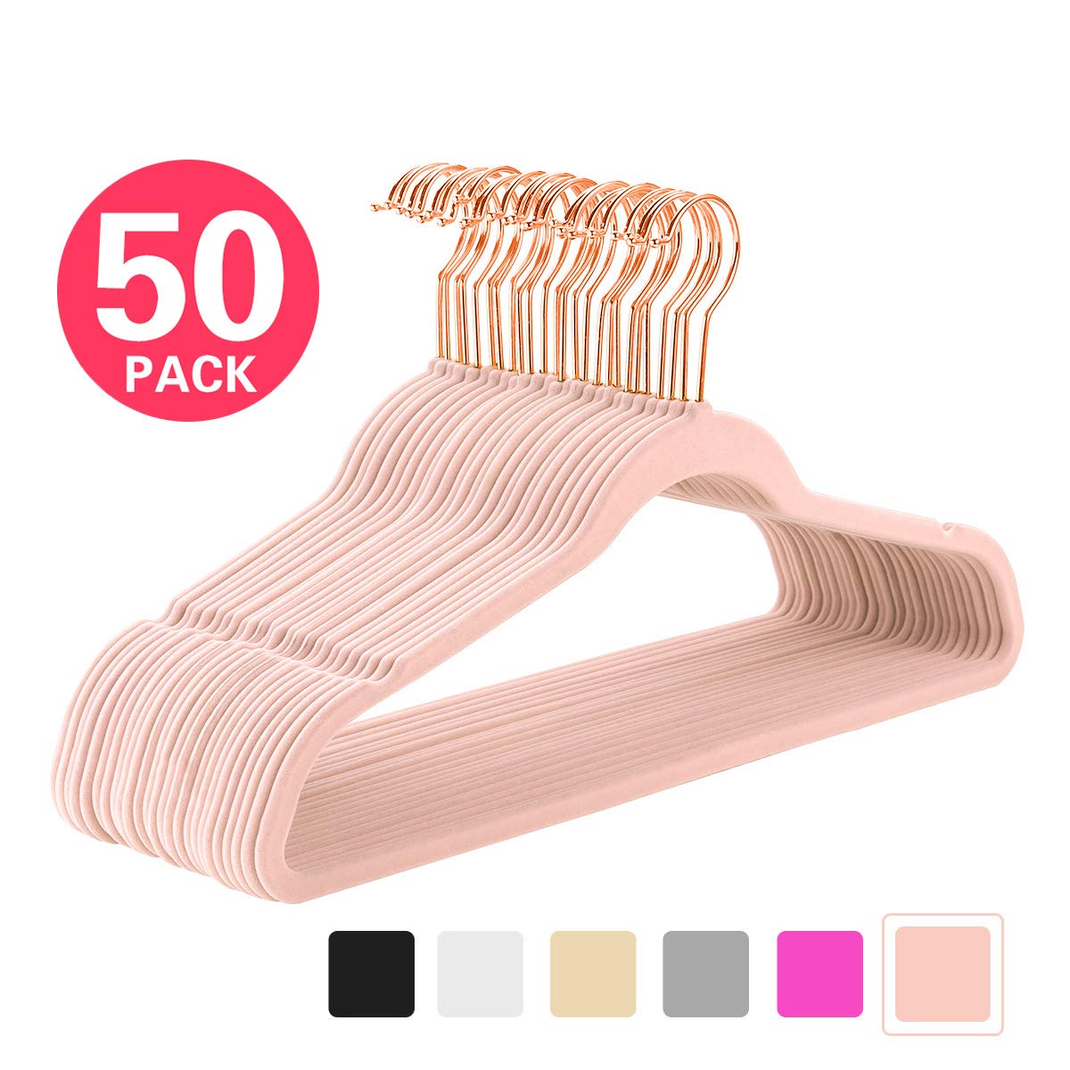 mizgi premium velvet hangers pack heavyduty - non slip - velvet suit hangers blush pink - copper/rose gold hooks,space saving clothes hangers