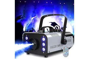 QUEENFAVOR 1200W Fog Machine with RGB 6LEDs Lighting Smoke Haze Generator Stage Effect Equipment for Play Theater Professional Stage Home Entertainment Halloween Party DJ Nightclub Wedding