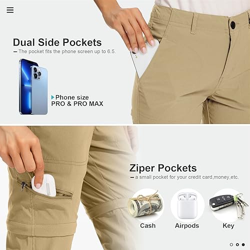 Womens Hiking Convertible Pants Zip Off Capri Lightweight Quick