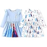 Disney Frozen Elsa Stitch Princess Minnie Mouse Toddler Girl Dresses 2 Pack Ruffle Long Sleeve Dress Set (3 Months - 6 Years)