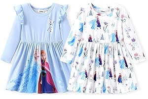 Disney Frozen Elsa Stitch Princess Minnie Mouse Toddler Girl Dresses 2 Pack Ruffle Long Sleeve Dress Set (3 Months - 6 Years)