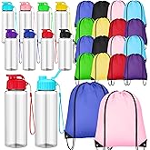 Skybooly 40 Pcs 17 oz Plastic Water Bottles Bulk and Drawstring Backpack Set Reusable Flip Top Leakproof Water Bottles with Handle for Adults Sports Gym Travel Party Outdoor (Chic)