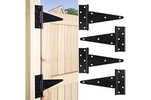 DREAMXIANG 10 Inch T-Strap Gate Hinges, Heavy Duty Shed Barn Door Hinges, Black Tee Hinges for Wooden Fence, Yard Gate, Wrought Hardware Iron Rustproof (4 Pack)