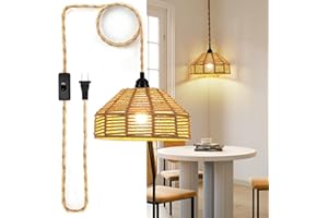AUA Plug in Pendant Light, Hanging Lamp with Plug in Cord 13ft, Boho Wicker Rattan Light Fixtures for Ceiling Hanging, Handmade Woven Hanging Lights for Bedroom Dining Room Kitchen