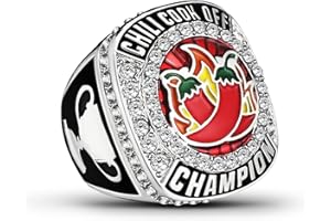 Huquary Chili Cook Off Championship Trophy Ring with Chain Chili Cook Off Champion Ring Award Place Medal Etched on Side Champ Prizes for Events Winner Gift