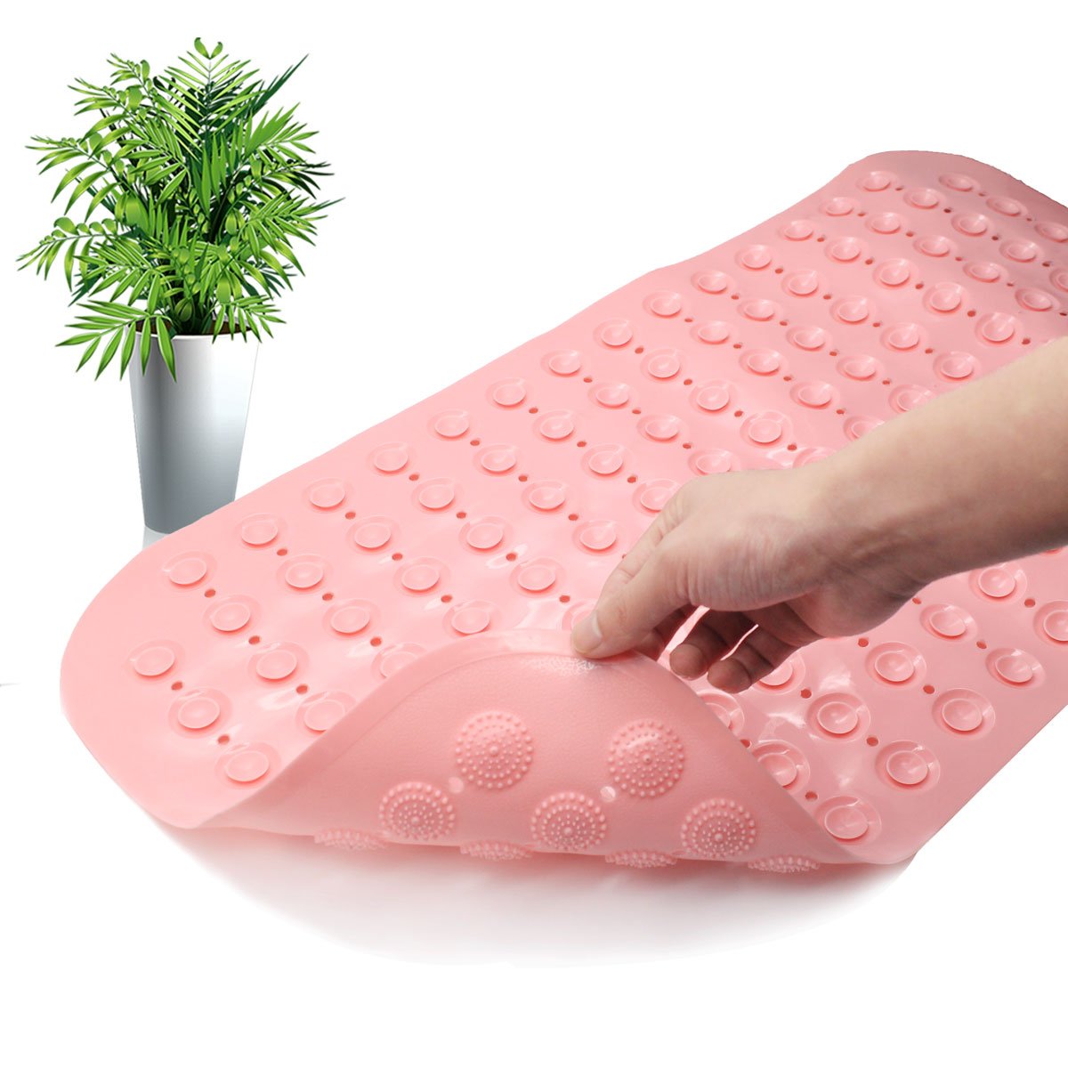 SINMEY Tapis de Bain Antiderapant en PVC avec Ventouses Anti Glisse pour Salle de Bain,Maison,Cuisine-70 x 36.5cm (Rose)