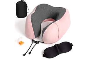 Travel Pillow 100% Pure Memory Foam Neck Pillow, Breathable & Machine Washable Cover, Neck Support Pillow with 3D Contoured E