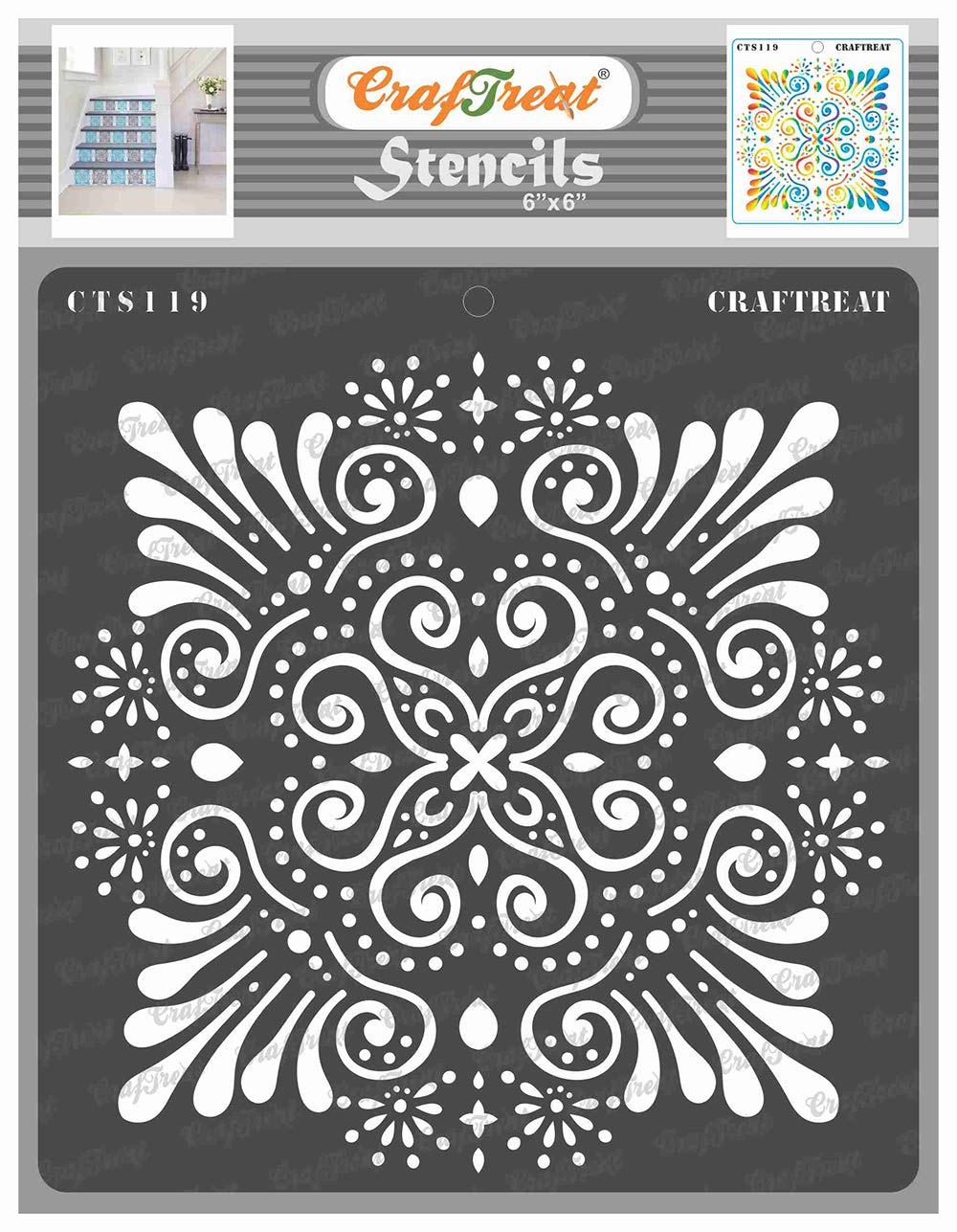 CrafTreat Reusable Ornate Stencils for Crafts Vintage - Ornate Background Stencil -6X6 Inch - Floruish Stencils for Furniture Painting - Mandala Flower Stencils for Painting