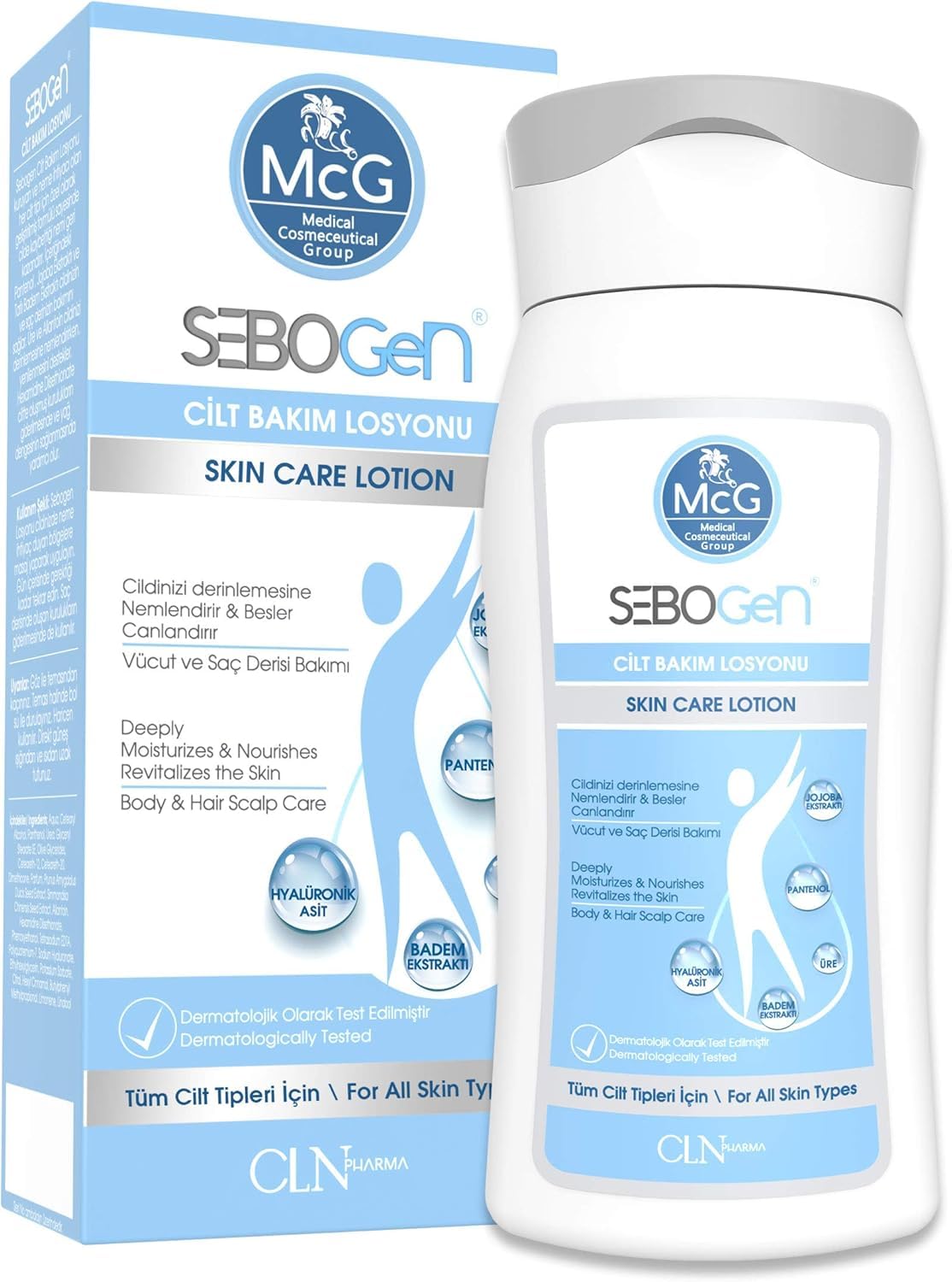 MCG Medical Cosmeceutical Group Sebogen Skin Lotion – Organic Body & Facial Moisturizer for Dry Skin – With Hyaluronic Acid, Jojoba & Almond Oil, 200ml