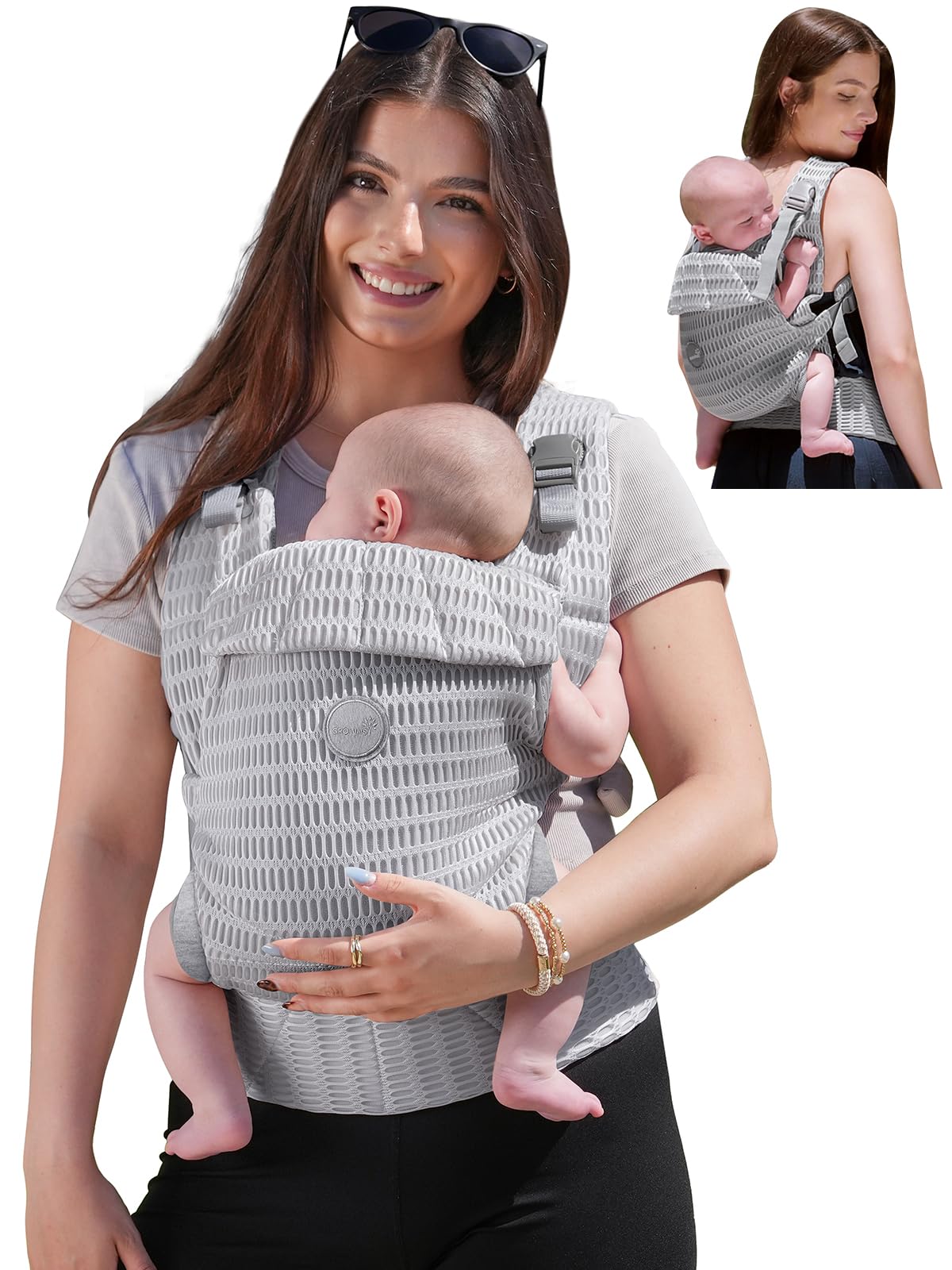 Photo 1 of GROWNSY Baby Carrier Newborn to Toddler, Baby Wraps Carrier(7-44lbs) with One-Click Sliding Clasp, Head Support, Ergonomic Design and Hands-Free Comfort and Breathable, Silver Gray