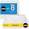 Simply 16x25x1 Air Filter, Merv 8, 6 Pack, For Home AC Furnace & HVAC (Actual Size: 15.75"x24.75"x0.75") DUST, Pet, & Allergy
