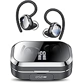 KT1 Bluetooth Headphones Wireless Earbuds 120hrs Playtime Wireless Charging Case Digital Display, Ear Buds with Earhook,IPX7 Waterproof, Deep Bass 2.0,Over-Ear Earphones for Sport Running