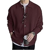 GORGLITTER Men's Lightweight Cardigan Oversized Button Down Collar Neck Knit Sweaters Casual Workout Tops