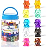 Odoorgames 100 Pcs Translucent Counting Bears - Light Table Manipulatives | 10-Color Bear Counters for Kindergarten, Counting and Color Sorting Toys for Toddlers