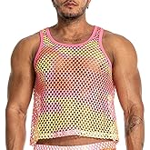 FIROTTII Mens See Through Sleeveless Shirt Mesh Tank Top for Men Crew Neck Fishnet Fitted Muscle Shirt Clubwear