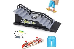 KETIEE Mini Finger Skateboards Ramp: Skate Park Kit Training Props with Fingerboard & Mini Finger Shorts for Interactive Freestyle Skate Game, Finger Boards for Kids Adults (F, Grey)