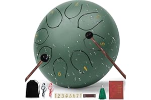 MELHA Rain Drum for Outside Garden6 Inches 8 Notes Steel Tongue Chakra Drums, Waterproof Meditation Rain Chime, Musical Instruments for Gift with Bag, Drum Mallets, Music Book (Green)