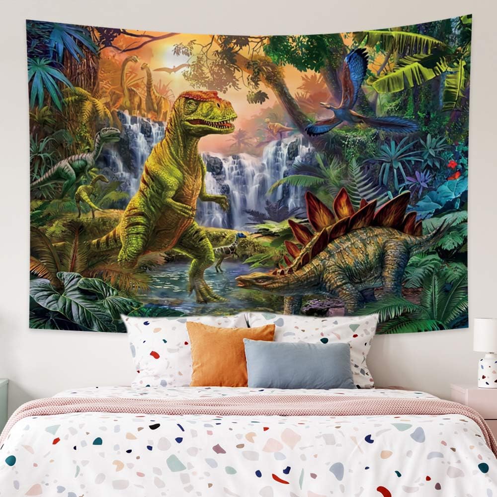 OFila Dinosaur Tapestry Giant Ancient Predator Animals Dino Tapestry Jurassic Nature Tropical Forest Waterfall Wall Hanging Tapestry for Home Bedroom Living Room College Dorm Decor 39.4x27.6 Inch
