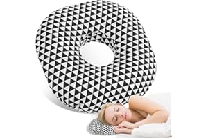 Ear Piercing Pillow Comfortable Round Donut Shape Pillow with Ear Hole Soft Filling for Side Sleepers(Black and White Triangl