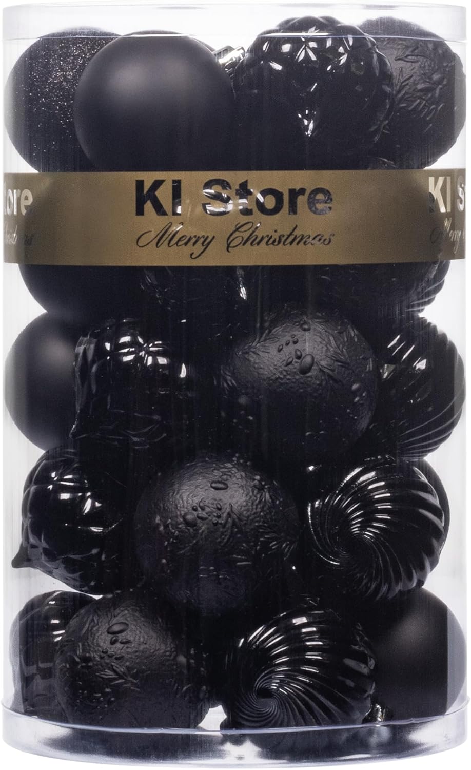 Ornaments - KI Store Black Christmas Balls 34pcs 2.36-Inch Christmas Tree Decoration Ornaments for Xmas Tree Halloween Wreath Garland Decor Ornaments Hooks Included
