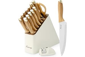 Hancorys Knife Set, 14 Pieces Kitchen Knives Set with Block and Gift Sharpener, High Carbon Stainless Steel and Ergonomic Han